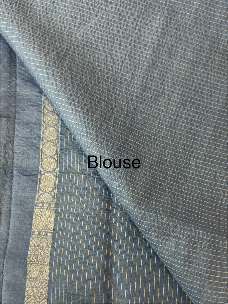 Banarasi semi katan saree in silver zari MS14667 - PowderBlue