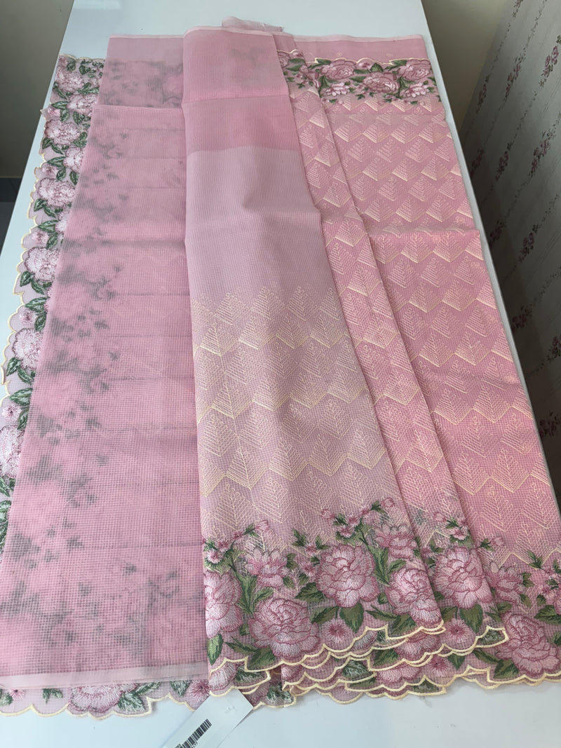 Phulkari NetKota embroidery saree - MPKS905 Pink