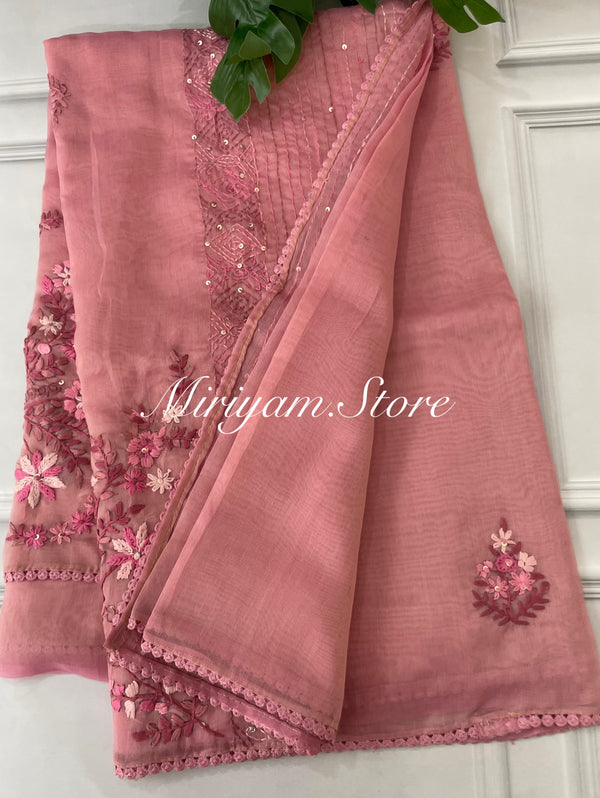 Tissue Organza saree with beautiful hand embroidery work FBLK162