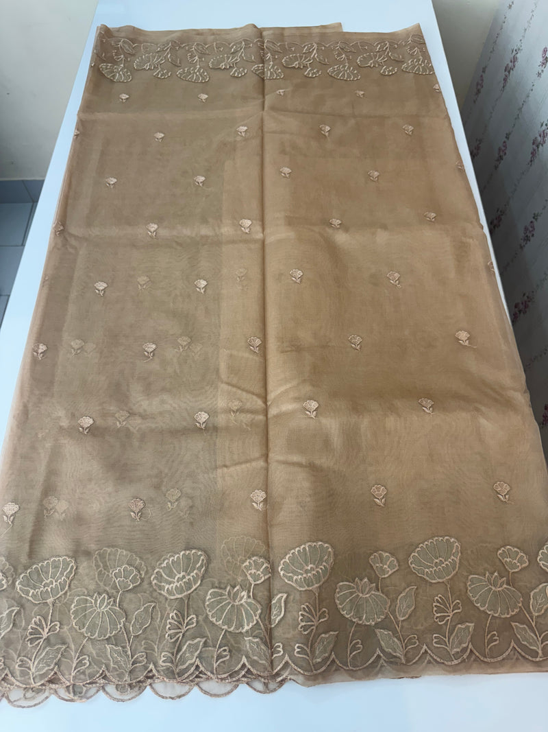 Viscose Organza saree with applique work-MSH103 DarkBeige