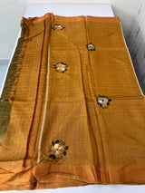 Checks Semi tussar saree with hand painting MS3432