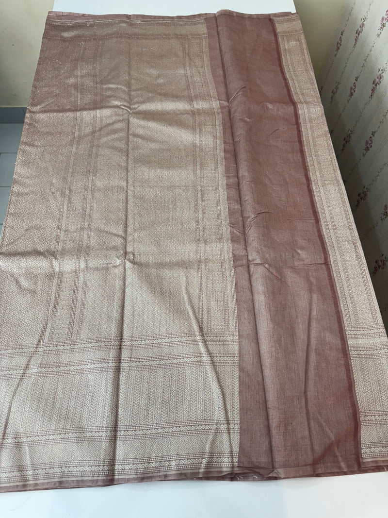 Banarasi semi katan saree in silver zari MS14667- NudePink