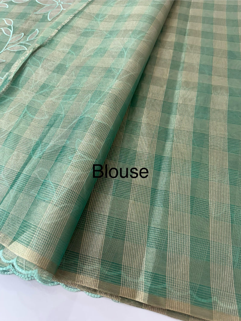 Tissue Silk applique work saree MSH133 Design 2 - JadeGreen