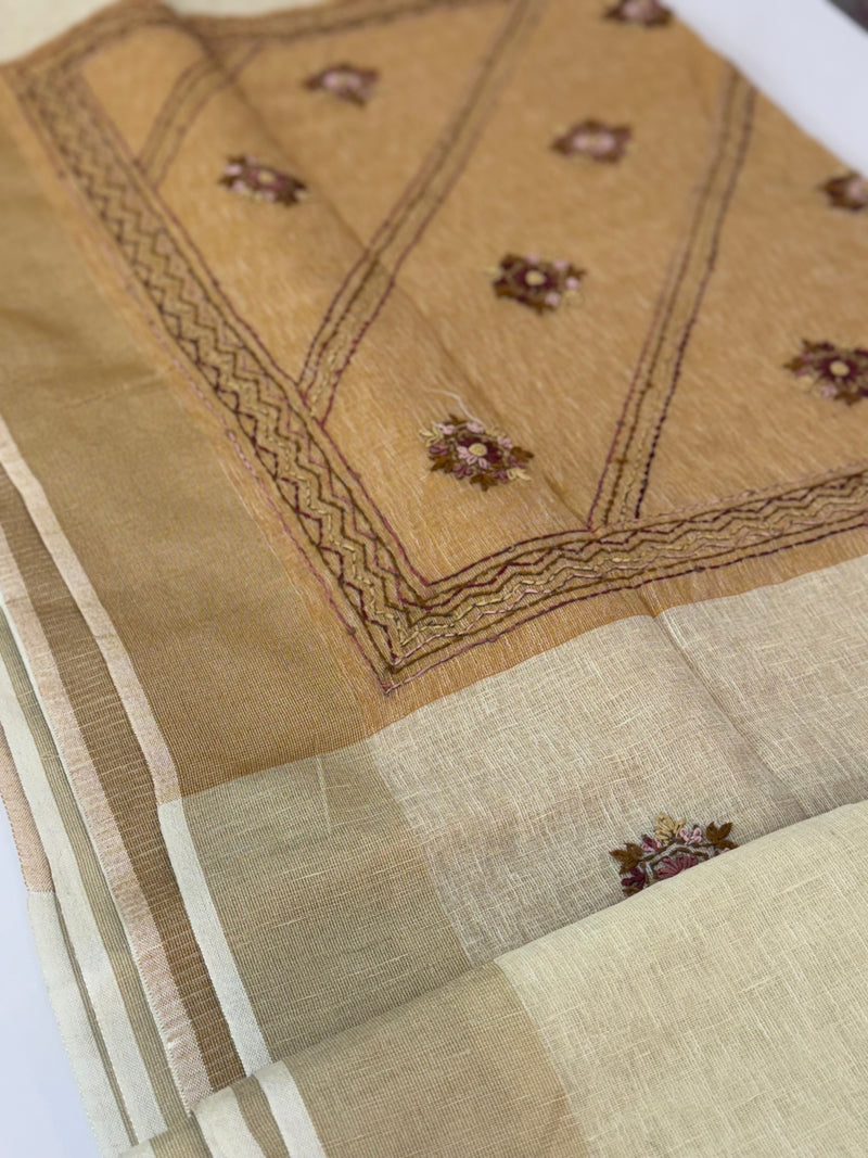 Linen saree with French knots and kanta embriodery MS94311