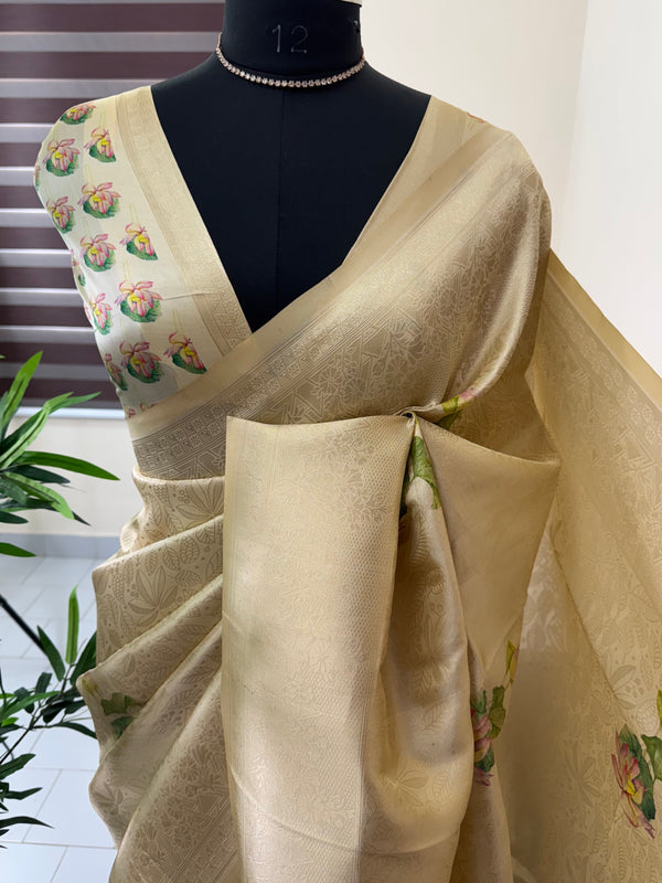 Soft silk saree with jacquard weaving and digital prints- MSSY651