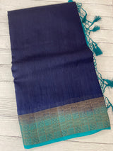 Jute silk sarees with contrast pallu & blouse MJL396