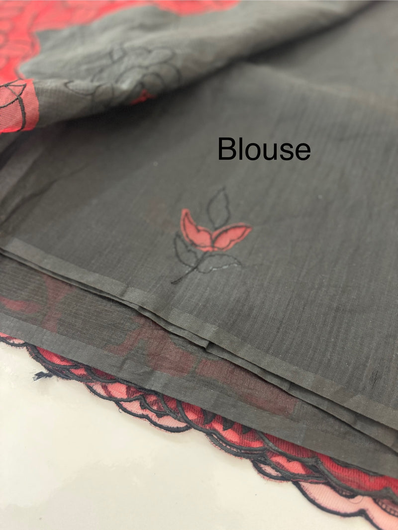 Kota saree with applique work MS6677 -Black to Red