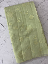 Mul chanderi- linen applique work saree  MSH174 PastelPistaGreen