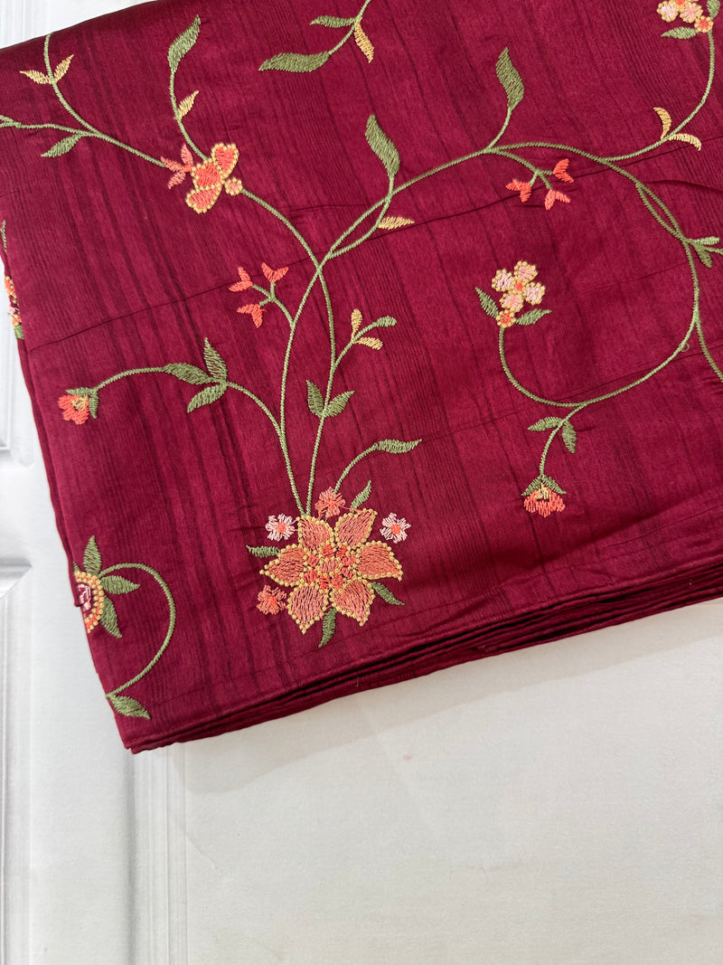 Blended crepe tussar saree with embriodery SSPNIMH DeepMaroon