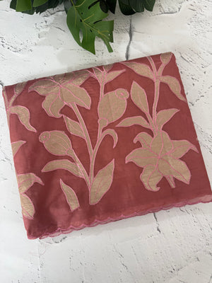 Semi organza saree with appliqué work - MSH906 DuskyPeach(1)