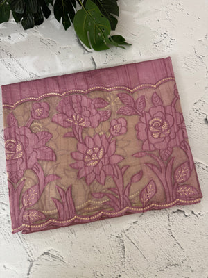 Blended tussar saree with organza applique applique borders MTSS452 DustyOnion