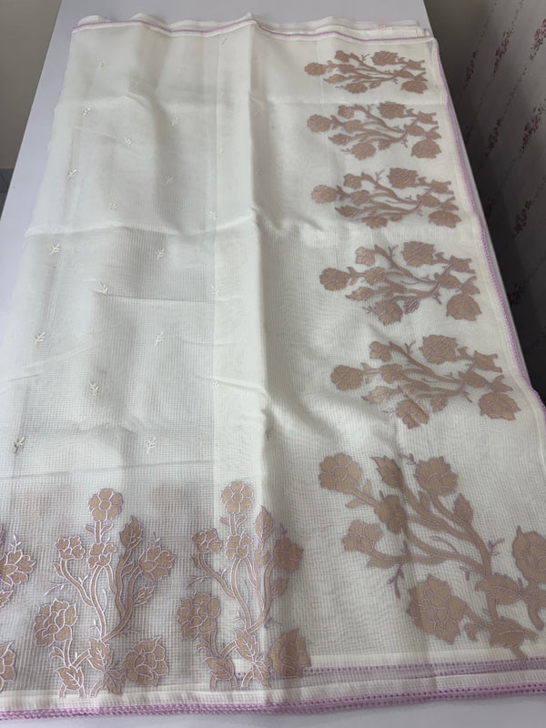 NetKota Applique work saree  MSH123- White & Lavender