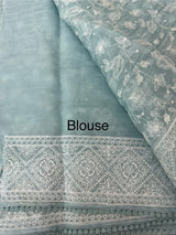 Premium Crush Organza saree with chikankari work- MCH378 PastelBlue