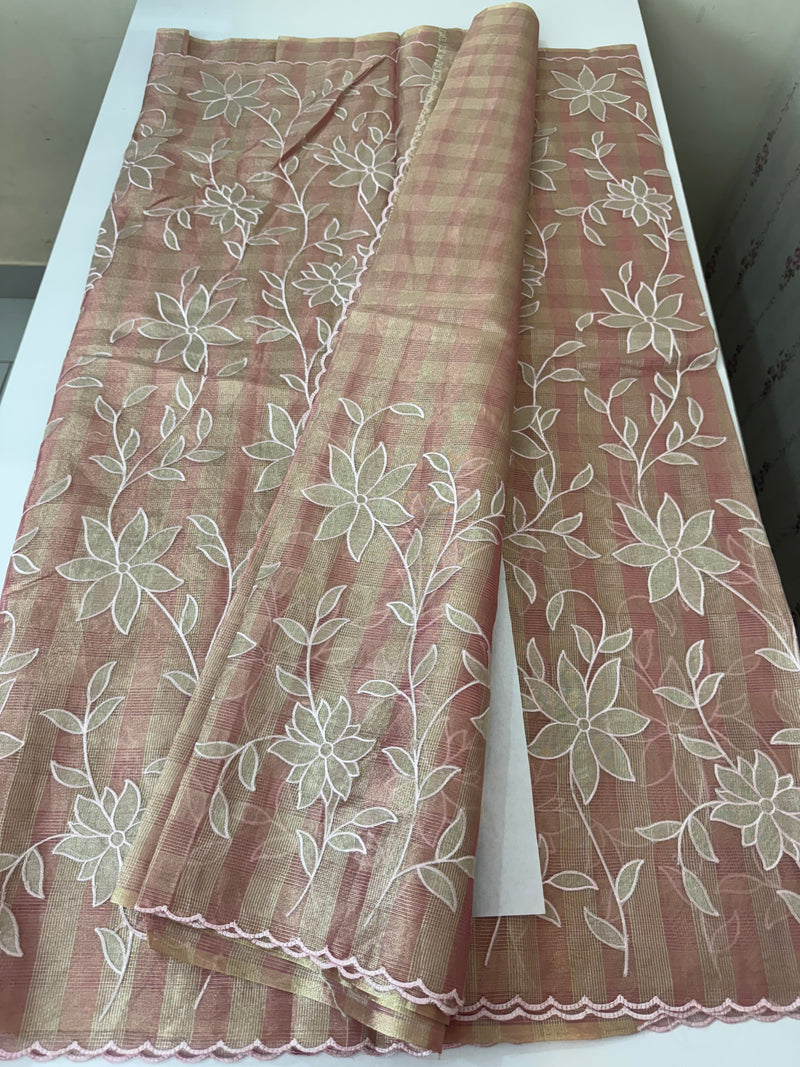 Tissue Silk applique work saree MSH133 Design 2- PeachPink