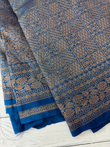 Semi katan Banarasi saree in antique zari weaving - MSKB899 DeepBlue