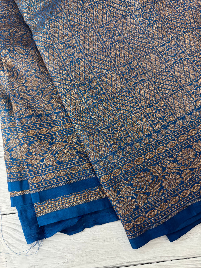 Semi katan Banarasi saree in antique zari weaving - MSKB899 DeepBlue