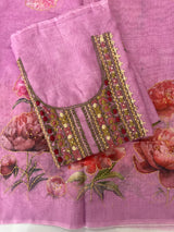 Unstitched Chanderi suit Set with kanta and knot embroidery- MK171