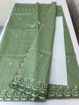 Blended tussar saree with cutwork - MSHK690 LightGreen
