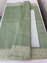 Glass organza saree with embroidery borders- MCW161 SageGreen