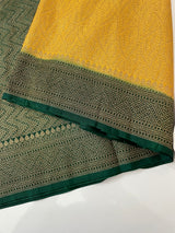 Banarasi semi katan saree with contrast border SHKNTNM- Creamy Yellow to BottleGreen