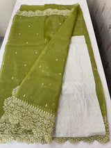 Soft crush Organza saree with embroidery and pearl work MS14790