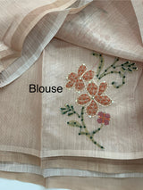 Soft Tissue linen saree with kanta embriodery saree FBLK72 - DuskyPeach