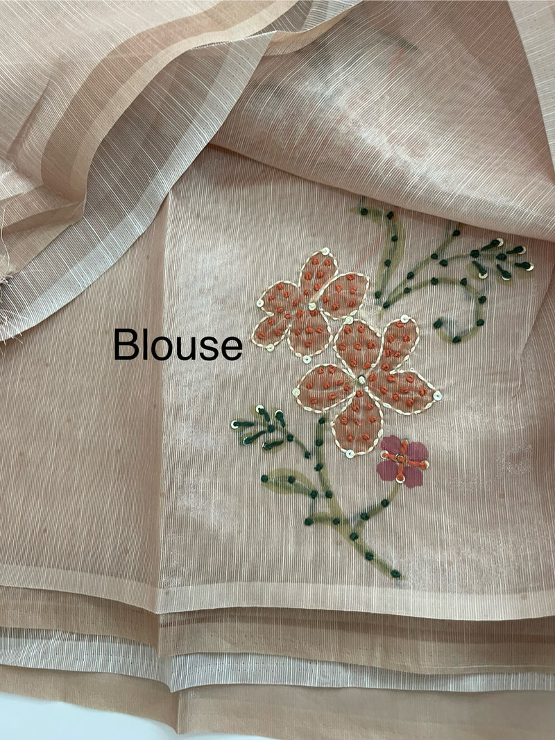 Soft Tissue linen saree with kanta embriodery saree FBLK72 - DuskyPeach