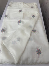 Soft crush Organza saree with applique work MBS679- White