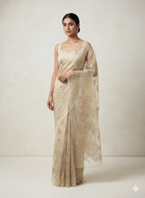 Organza saree with tissue applique work MS5081 - Beige
