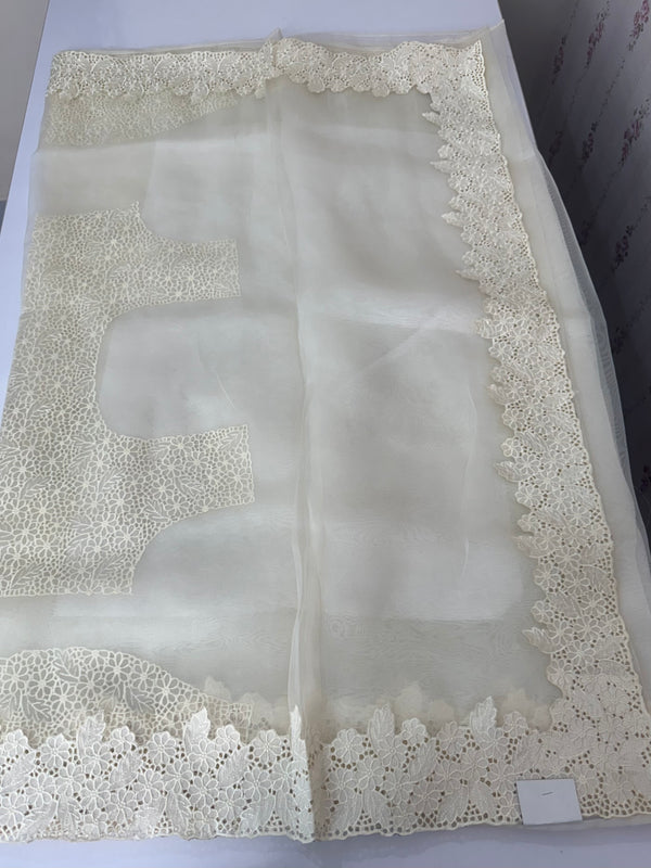 Cutwork Kora Organza saree with full cutwork blouse-  MS14154 Offwhite