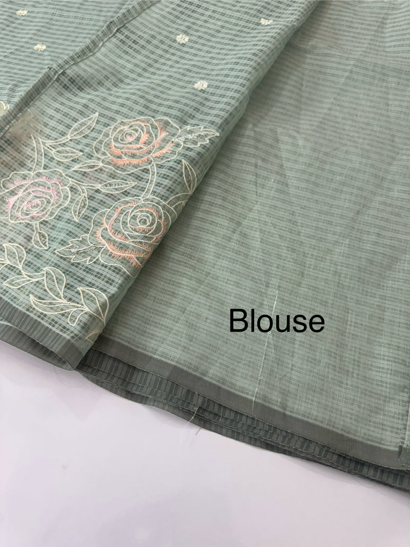 Applique and embroidery work 
 Kota Silk saree MSH118- DuksyBlueGreen