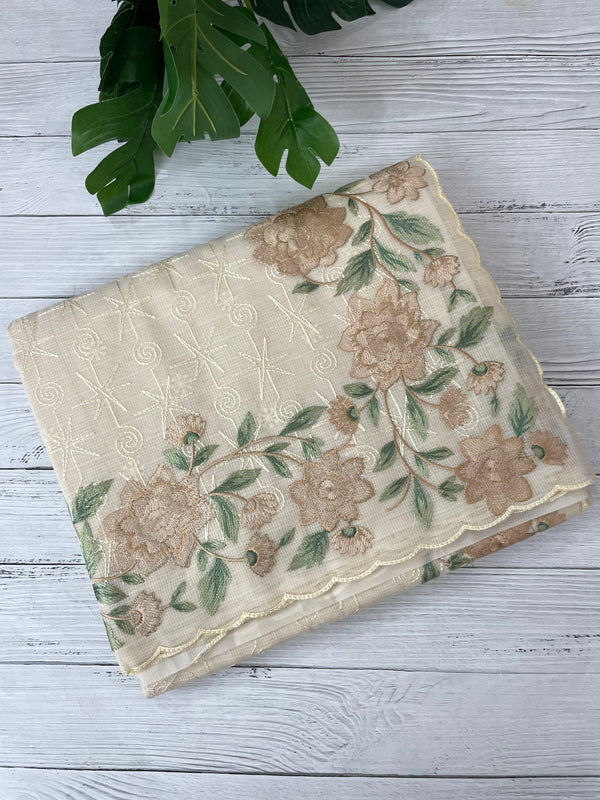 Phulkari NetKota embroidery saree - MSH126 Beige