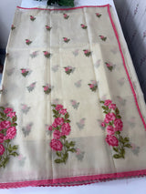 Viscose organza saree with cross stitch embroidery MS5089- PeachyPink