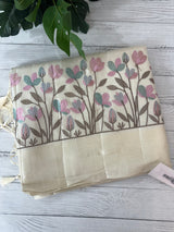 Blended tussar saree with embriodery - MS8665 Cream