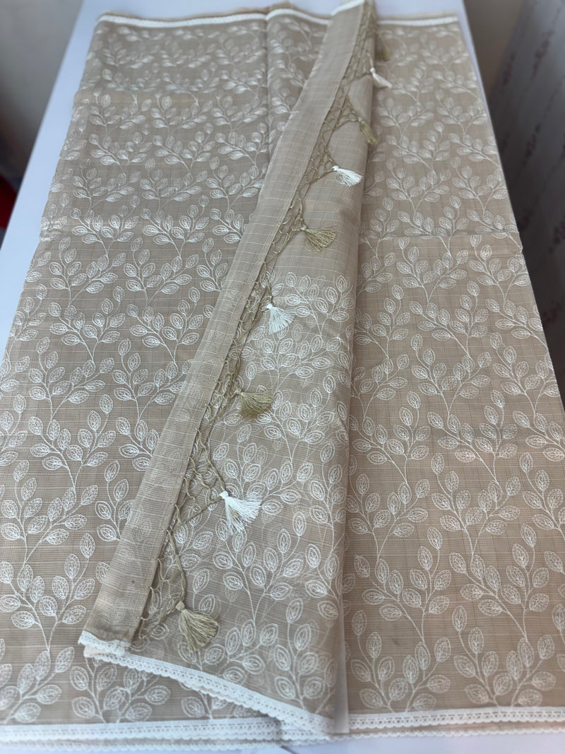 Kota cotton silk embriodery saree MS1455- Beige