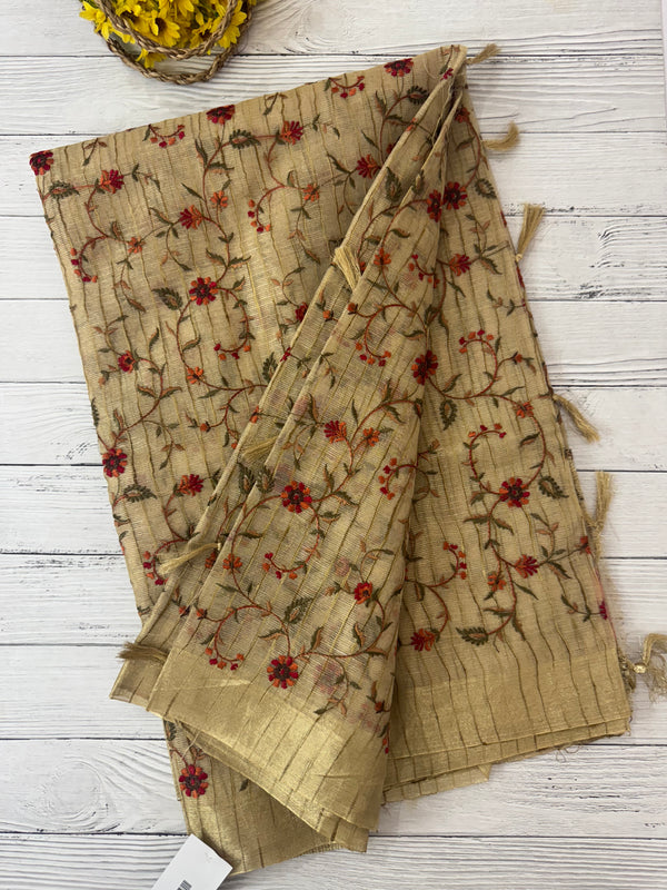 Tissue silk saree with embriodery MTTS89