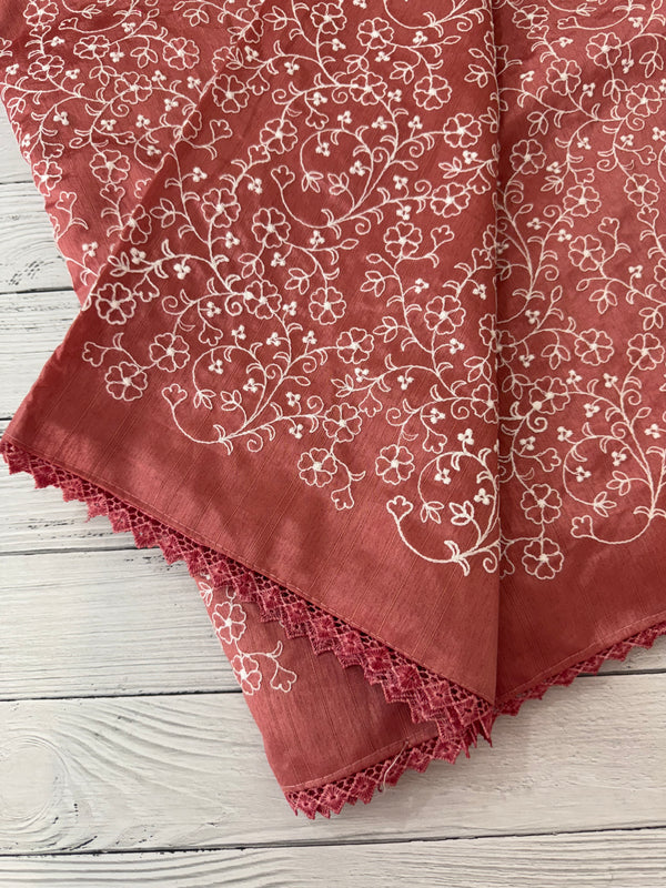 Art silk saree with white thread embroidery SVTS28- Peach