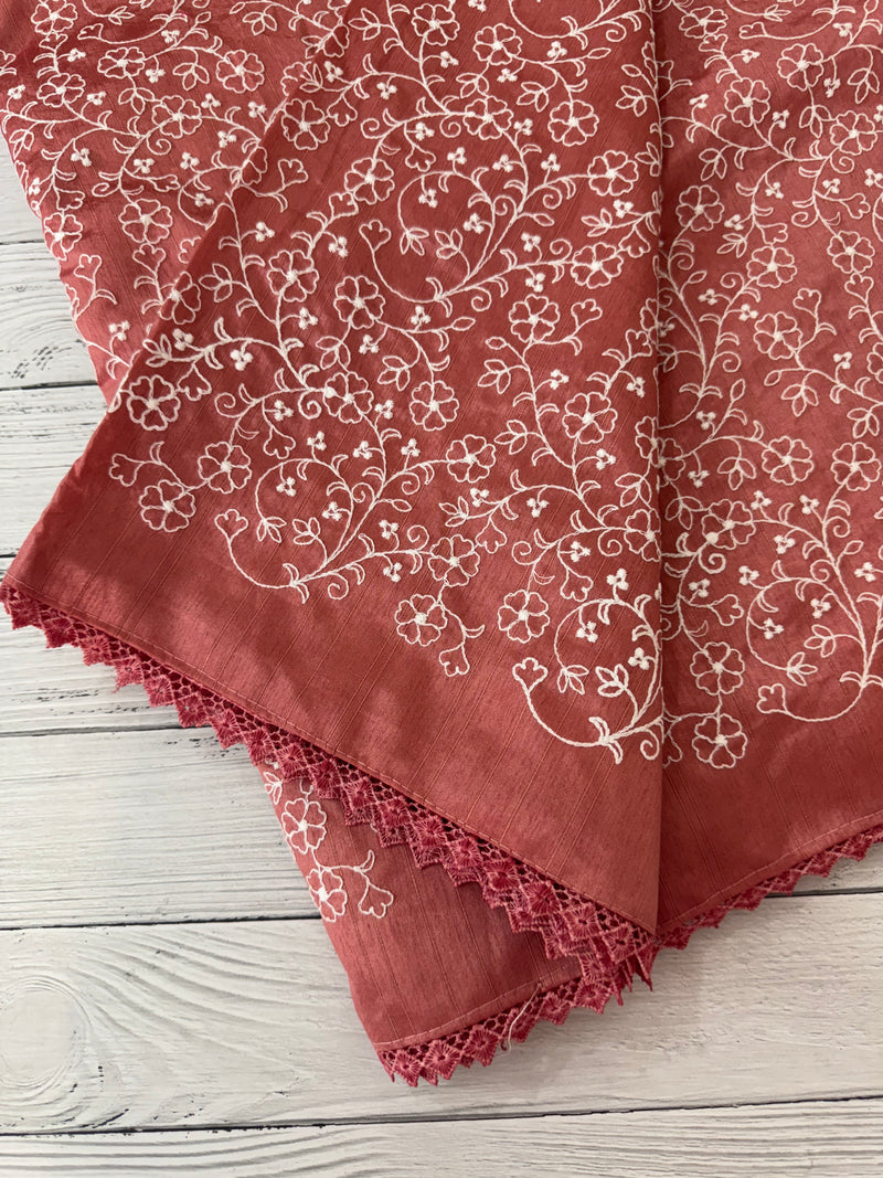 Art silk saree with white thread embroidery SVTS28- Peach