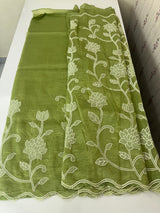 Crush Organza Applique work saree MS14987- Green
