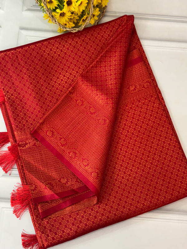 Brocade soft silk saree in copper zari weaving  MS6771
