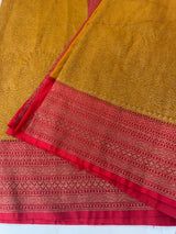Banarasi semi katan saree with contrast border MS6665- Mustard to Red