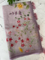 Tissue linen saree with handwork MLS5499
