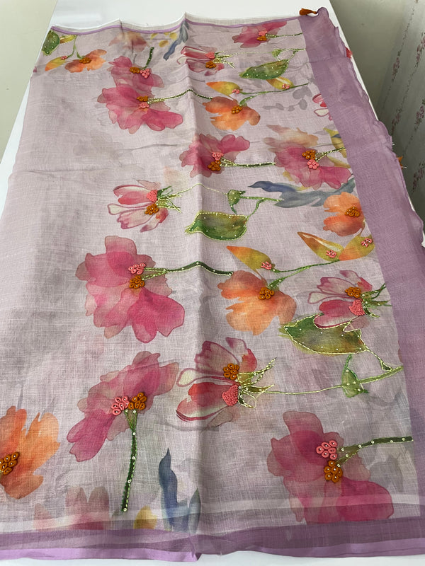 Handworked Tissue linen saree MS88651