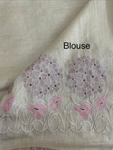 Blended soft tussar saree with embriodery - MS8669 PearlCream