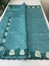 Embroidered Crepe blended tussar silk saree MS14473 GreenishBlue