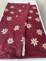 Semi organza saree with appliqué work - MSH906 DeepMaroon