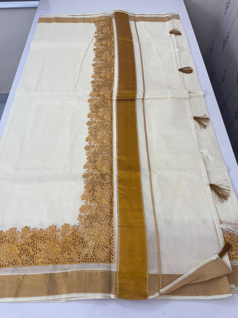 Kerala cotton saree with cutwork- MSK102