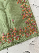 Soft kota checks saree with embroidery  - MS7843 DuskyGreen