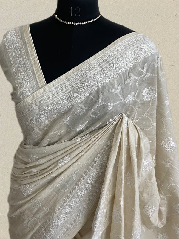 TARA - Embroidered Semi tussar saree MTS805 - Offwhite