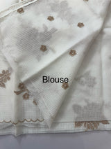 Soft kota silk saree with applique embroidery and scalloped border MS15232- Offwhite